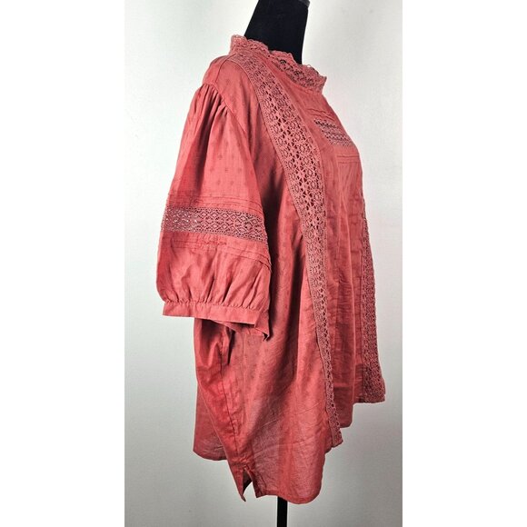 Universal Thread Women's Size 4X Rust Lace Boho Tunic Top Button Closure Casual - Picture 4 of 11